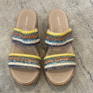 Life Stride Multicolor Woven Double-Band Slide Sandal
